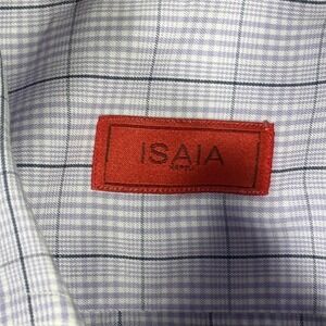 Isaia Napoli Dress Shirt Mens XL 25x33 Purple Blue Check Italy